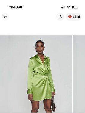 Reformation Satin Wrap Shirt Dress - Green